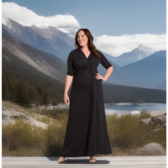 Kiyonna Maxi Black Shimmer Gown Romanced by Moonlight 2X Elegant Party Draped - Picture 1 of 9